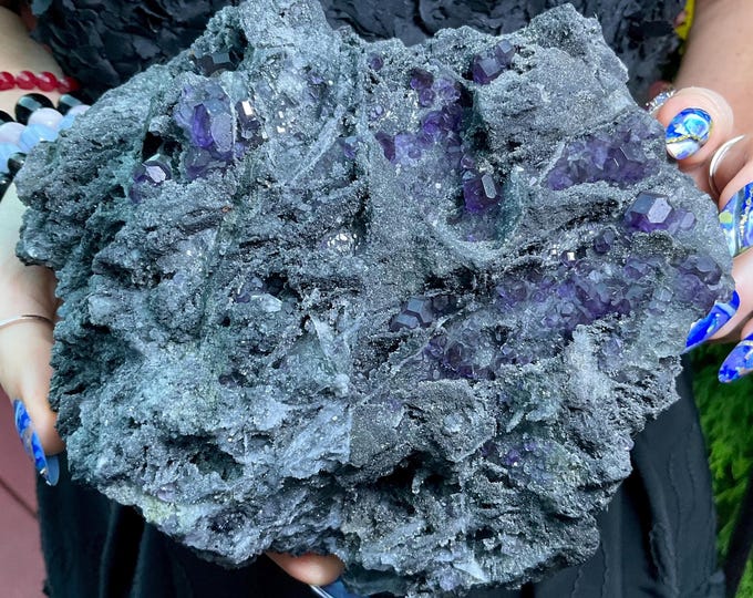Purple Cubic Fluorite Crystal Cluster ~ Large 4 Lb. 8 oz.  ~ 7" Long ~ Natural Sparkly Matrix ~ Reiki, Altar Display