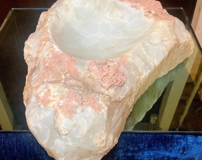 White Calcite Crystal Bowl ~ Large 11 Lb. 9 oz. ~ 10" Long ~ White & Golden Colors Specimen ~ Natural Matrix