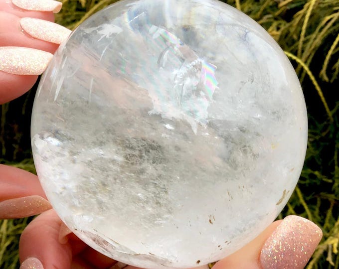 Clear Quartz Crystal Ball ~ 15.3 oz. ~ 2 1/2" Wide Polished Sphere ~ Rainbow Inclusions ~ Reiki, Altar, Feng Shui ~ Fast & Free Shipping