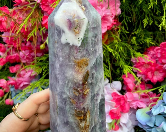 Rainbow Fluorite Crystal Generator ~ Large 1 lb. 13 oz. ~ 6" Tall ~ Purple Colors ~ Beautiful, High Quality Home Decor ~ Fast Shipping, USA