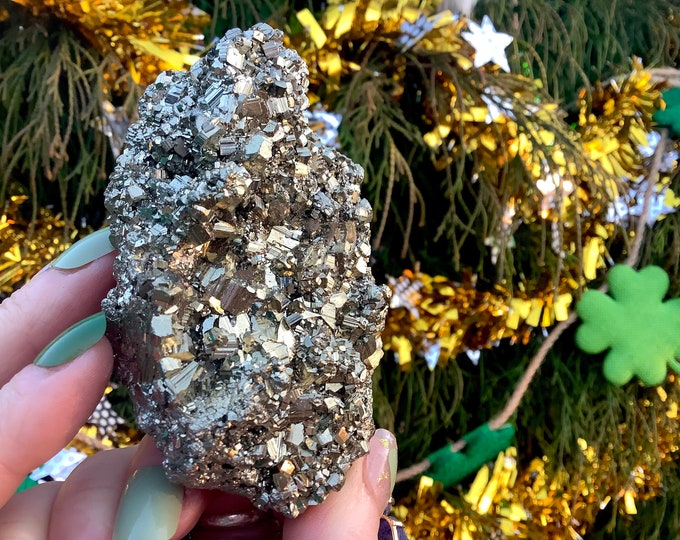 Pyrite Crystal Cluster ~ Large 12 oz. ~ 3 1/2" Long ~ Super Sparkling Golden Specimen ~ Meditation Stone, Altar Feng Shui ~ Free Shipping