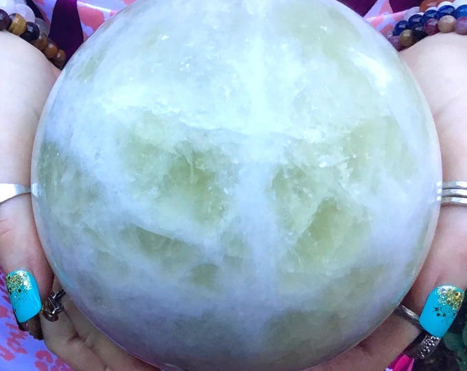 CLEARANCE ~ Citrine Crystal Ball ~ Large 6 lb. ~ 5" Wide ~ Sparkling Golden Inclusions ~ Deep Golden Banded Polished Quartz Sphere