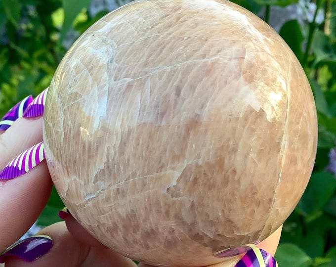 CLEARANCE ~ Peach Moonstone Crystal Ball ~ 12 oz. Sphere ~ 2 1/2" Wide ~ Flashing Iridescent Mineral ~ Beautiful Home Decor