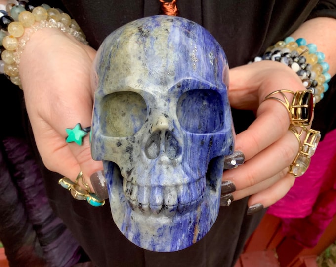 Large Sodalite Crystal Skull: Hand Carved 2 Lb. 12 oz Sculpture