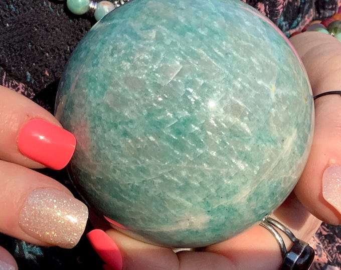 Amazonite Crystal Ball ~ 1 Lb. ~ 2 1/2 " Wide ~ Natural Polished Sphere ~ Beautiful Mineral Specimen Display~ Free & Fast Shipping from USA