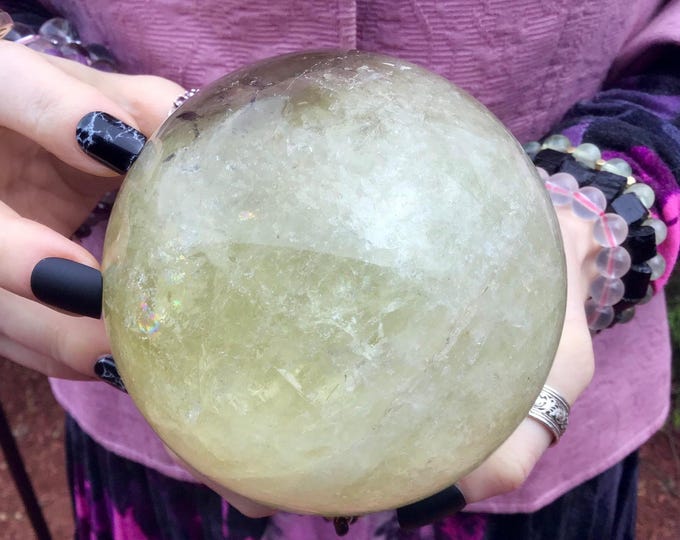 Smokey Citrine Crystal Ball ~ Large 2 Lb. 15 oz. ~ 4" Wide ~ Stunning Rainbows & Prism Phantoms ~ Metaphysical Home Decor ~ Fast Shipping ~