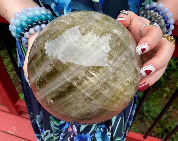 Citrine Crystal Ball ~ Large 9 Lb. 11 oz ~ 5" Wide ~ Natural Golden Yellow Color ~ Metaphysical Home Decor ~ Solar Plexus Chakra Reiki Altar