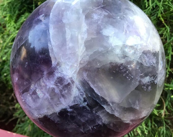Purple Fluorite Crystal Ball ~ Large 7 lb. 6 oz. ~ 4" Wide ~ Colorful Polished Sphere ~ Beautiful Reiki, Altar, Meditation, Home Decor