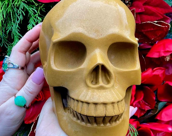 Yellow Jasper Crystal Skull ~ Large 6 Lb. 11 oz. ~ 7" Long ~ High Quality Expertly Hand-Crafted Life-Size Sculpture Vivid Colors ~