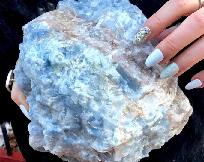 CLEARANCE! ~ Blue Calcite Crystal Cluster ~ Large 5 Lb. 14 oz. ~ 5" Tall ~ Throat Chakra Reiki Altar Display, Natural Home Decor
