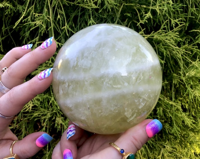 Citrine Crystal Ball ~ Large 2 Lb. 15 oz. ~ 3 1/2" Wide ~ Sparkling Quartz Inclusions ~ Altar, Meditation Reiki ~ Fast & Free Shipping