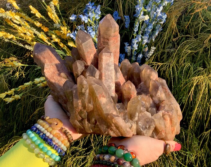 Tibetan Smokey Citrine Crystal Cluster ~ Large 14 Lb. 10 oz. ~ 12" Long ~ Free Standing ~ Altar, Décor Reiki Display ~ Fast Shipping