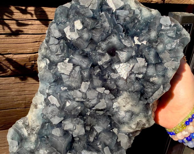 Blue Fluorite Crystal Cluster ~ Large 11 lb. 8 oz. ~ 11" Long ~ Sparkling Cubic Formations ~ Indigo Blue, Fast & Free Shipping from U.S.A. ~