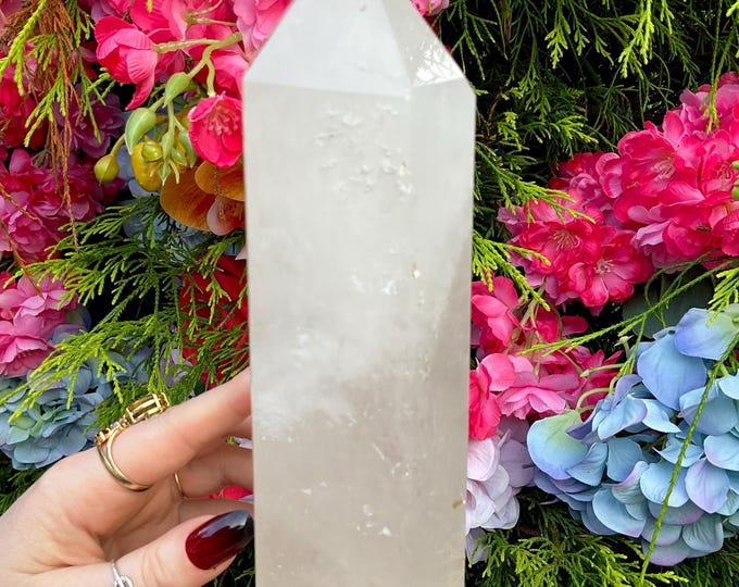 Clear Quartz Crystal Generator ~ Large 2 lb. 12 oz. ~ 8" Tall ~ Sparkling Silver & Ultra Clear Inclusions ~ Fast and Free Shipping, U.S.A. ~