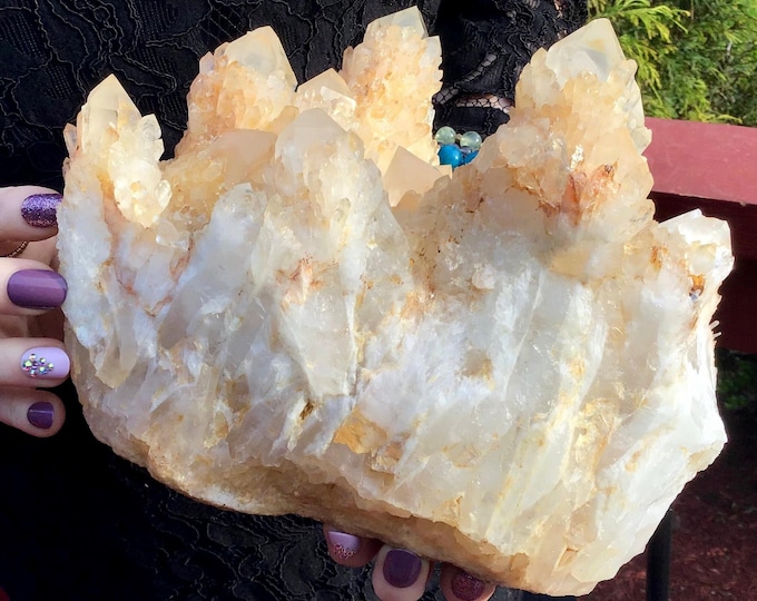 Tibetan Golden Healer Elestial Quartz Crystal Cluster ~ Large 8 Lb. ~ 8" Long ~ Sparkling Cascading Points