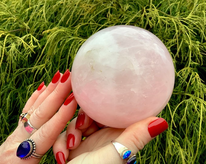 Rose Quartz Crystal Ball ~ Large 1 Lb. 15 oz. ~ 3 1/2" Wide ~ Sparkling Pink Polished Sphere ~ Fast & Free Shipping, USA + Global Shipping ~