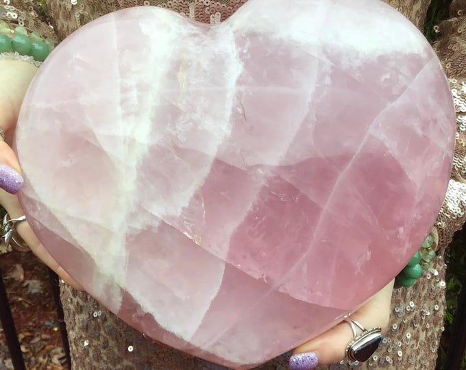 Pink Rose Quartz Crystal Heart ~ Large 27 Lb. ~ 12" Wide ~ Stunning Home Decor Display ~ Fast & Free Shipping, U.S.A. + Global Shipping ~