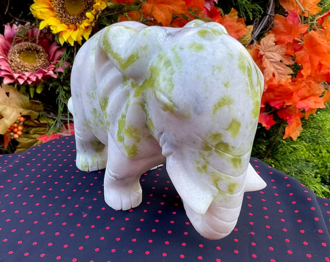 Tremolite Jade Elephant 10 Lb. 9 oz. ~ 9" Long ~ Expertly Hand Carved ~ Polished to Perfection ~ Stunning Animal Totem Display Specimen