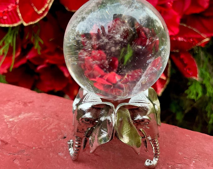 Ultra Clear Quartz Crystal Ball ~ 4 oz. ~ 1 1/2" Wide ~ with Silver Metal Elephant Display Stand ~ Fast & Free Shipping