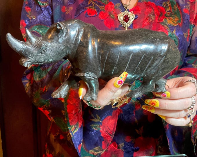 Vintage Hand Carved Verdite Rhinoceros 2 Lb. 12 oz. ~ 8" Long ~ Hand Carved ~ Animal Totem, Altar, Reiki Display