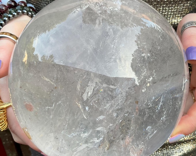 Clear Quartz Crystal Ball ~ Large 10 Lb. 12 oz. ~ 6" Wide ~ Sparkling Rainbow Inclusions ~ Metaphysical Home Decor ~ Free Shipping, USA ~