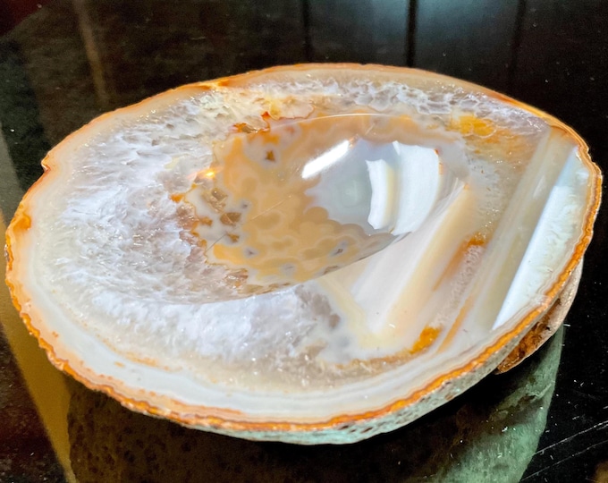 Golden Agate Crystal Bowl ~ Large 10 oz. ~ 4" Wide ~ Natural Polished Mineral Gemstone Jewelry Dish ~ Altar Display