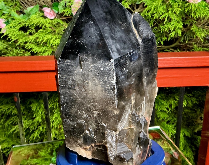 Black Morion Quartz Display Crystal 11 Lb. 9 oz.  Single-Terminated Point Cluster ~ 9" Tall ~Natural Black Color ~ Custom Hand Carved Stand