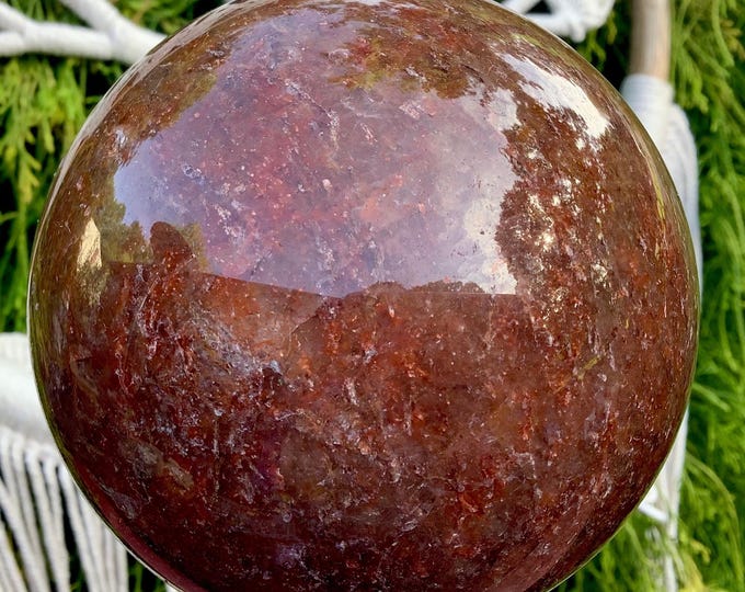 Red Quartz Crystal Ball ~ Large 2 Lb. 15 oz. ~ 4" Wide ~ Stunning, Rare, Vibrant Red Quartz Polished Sphere ~ Kundalini, Root Chakra, Reiki
