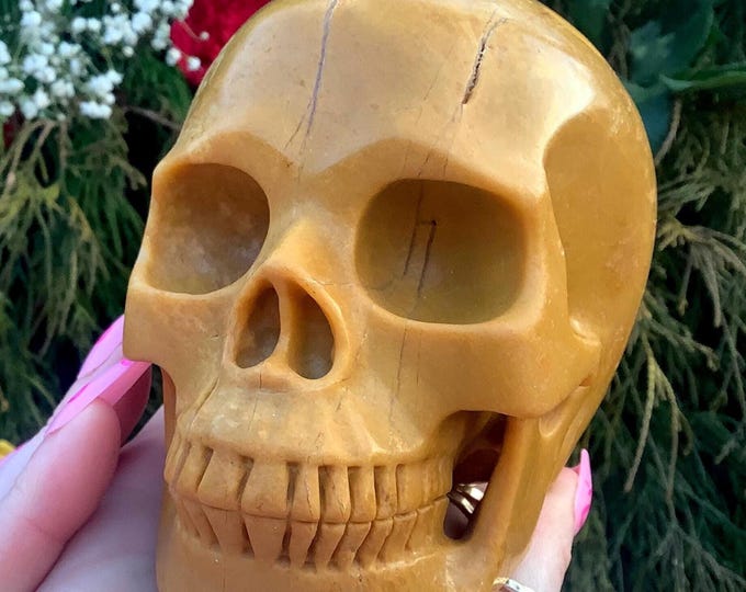 Yellow Jasper Crystal Skull ~ Large 2 Lb. 15 oz. ~ 5" Long ~ High Quality Expertly Hand Carved Sculpture ~ Vivid Colors
