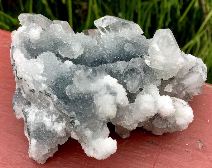 Blue Chalcedony Stalactite Crystal Cluster ~ 2.2 oz.  ~ 2 1/2" Long ~ Sparkling Clear Apophyllite ~ High Quality ~ Fast & Free Shipping