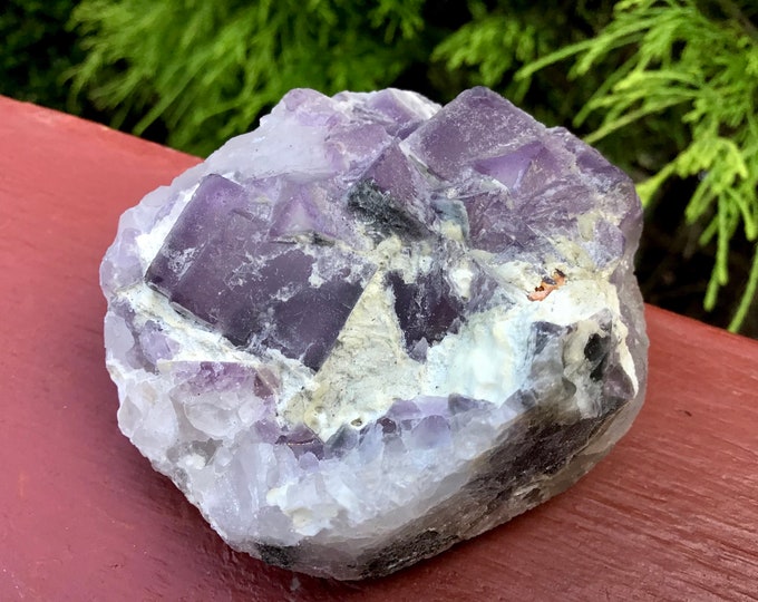Purple Fluorite Crystal Cluster ~ 6.9 oz. ~ 2 1/2" Long ~Beautiful Sparkling Cubic Crystals ~ Feldspar Inclusions Natural Matrix