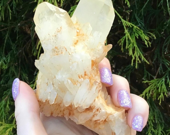 CLEARANCE! ~ Tibetan Golden Healer Elestial Quartz Crystal Cluster ~ Large 8.9 oz. ~ 4" Long ~ Natural Sparkling Gold Cascading Points ~