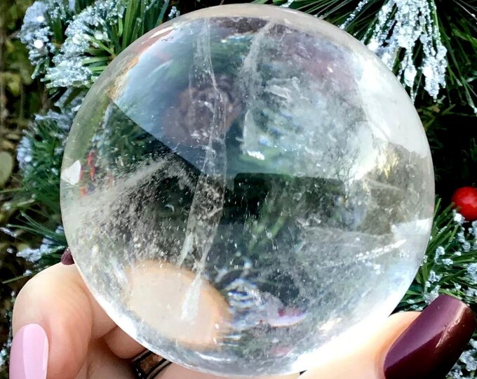 Clear Quartz Crystal Ball ~ Large 13 oz. Polished Sphere ~ 1 1/2" Wide ~ Home Decor ~ Sparkling Rainbow Inclusions ~ Fast & Free Shipping ~
