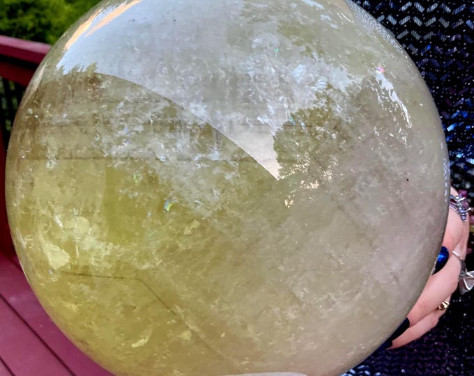 Citrine Crystal Ball ~ Large 17 lb. ~ 6 1/2" Wide ~ Natural Golden Yellow Colors with Rainbow and Smokey Inclusions ~ Home Decor Crystal