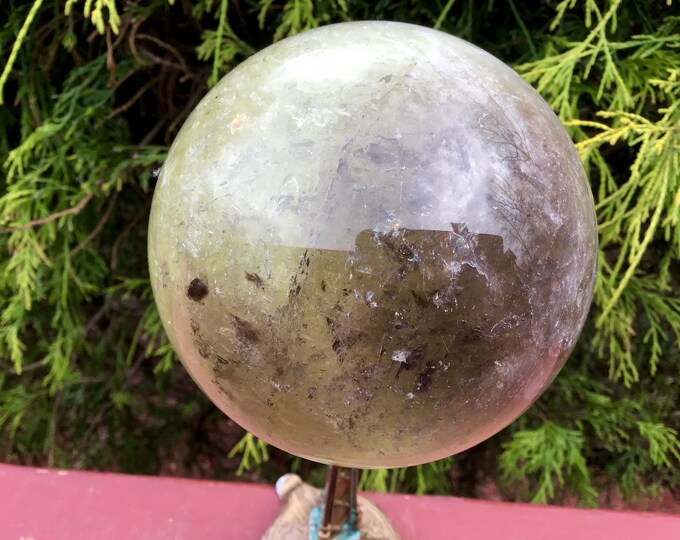 Citrine Crystal Ball ~ Large 2 Lb. 15 oz. ~ 4" Wide ~ Sparkling Sunshine Yellow Quartz ~ Big Polished Sphere ~ Smokey Phantom Rainbow Prisms