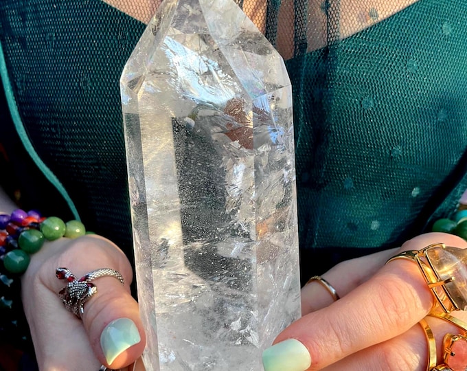 Ultra Clear Quartz BRAZILIAN Crystal Generator ~ 1 Lb. ~ 5" Tall ~ Sparkling Silver & Rainbow Inclusions ~ Quality Metaphysical Home Decor
