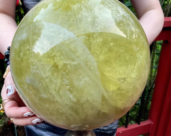 Citrine Crystal Ball ~ Large 26 Lb. 10 oz. ~ 8" Wide ~ Natural Golden Yellow Colors ~ Sparkling Phantom Prisms ~ Fast Free Shipping, U.S.A.
