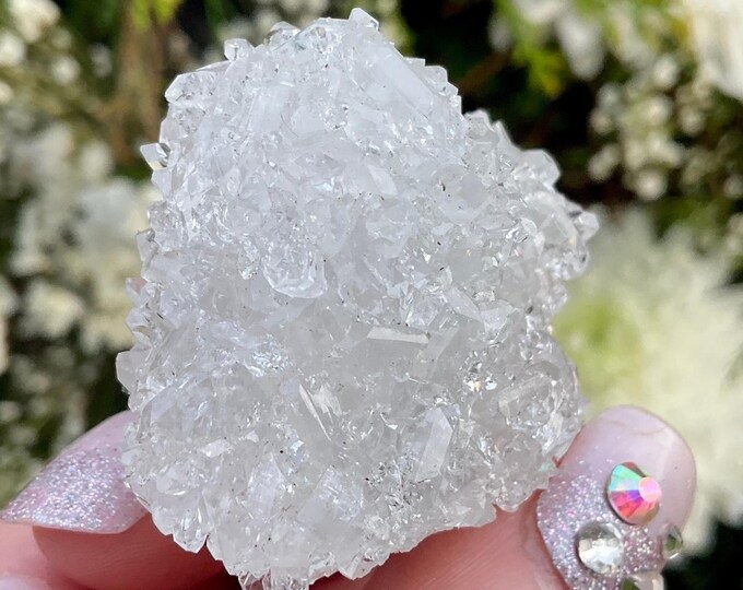 Clear Apophyllite Crystal Cluster ~ 2.2 oz. ~ 2" Long ~ Ultra Sparkling High Luster ~ Handheld Meditation Size ~ Altar, Reiki, Gift, Display