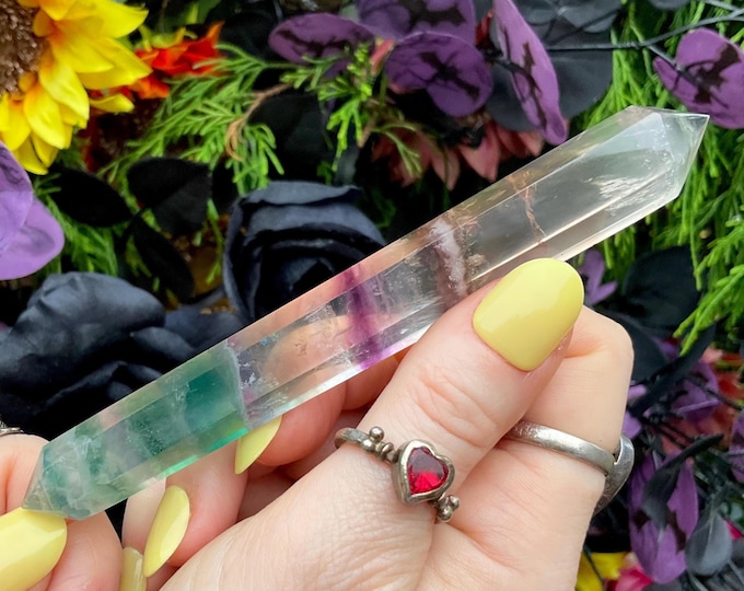 Rainbow Fluorite Double Terminated Wand ~ Large 2 oz. ~ 5" Long ~ Clear, Green, Purple ~ Fast & Free Shipping, USA + Global Shipping