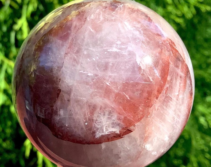 Red Phantom Quartz Crystal Ball ~ 7 oz. ~ 1 1/2" Wide ~ Kundalini, Root Chakra Reiki Altar Display Sphere ~ Meditation, Metaphysical Decor