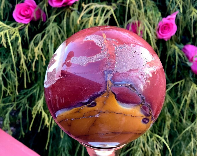 Polished Mookaite Jasper Sphere: Colorful Australian Crystal Ball, 3" Wide