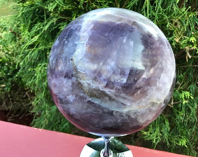 Purple Fluorite Crystal Ball ~ Large 7 lb. 6 oz. ~ 4" Wide ~ Colorful Polished Sphere ~ Beautiful Reiki, Altar, Meditation, Home Decor ~