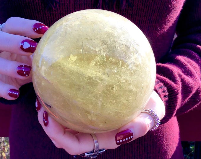 Citrine Crystal Ball ~ Large 4 lb. ~ 4" Wide ~ Natural Golden Yellow Color ~ Solar Plexus Chakra Reiki Healing Altar Display ~ Home Decor ~