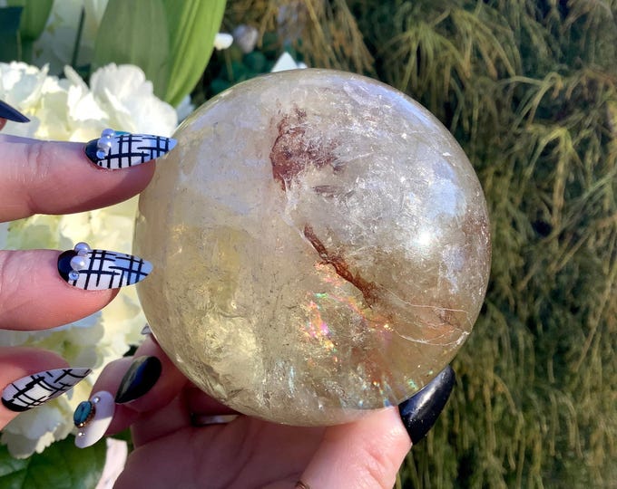 Large Citrine Crystal Ball: Natural Yellow Quartz, Solar Plexus Decor
