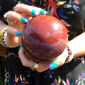 Red and Pink Jasper Crystal Ball ~ Large 2 Lb. 6 oz. ~ 3 1/2&quot; Wide ~ Rare Color Combination ~ Root Chakra Altar Display, Metaphysical Decor