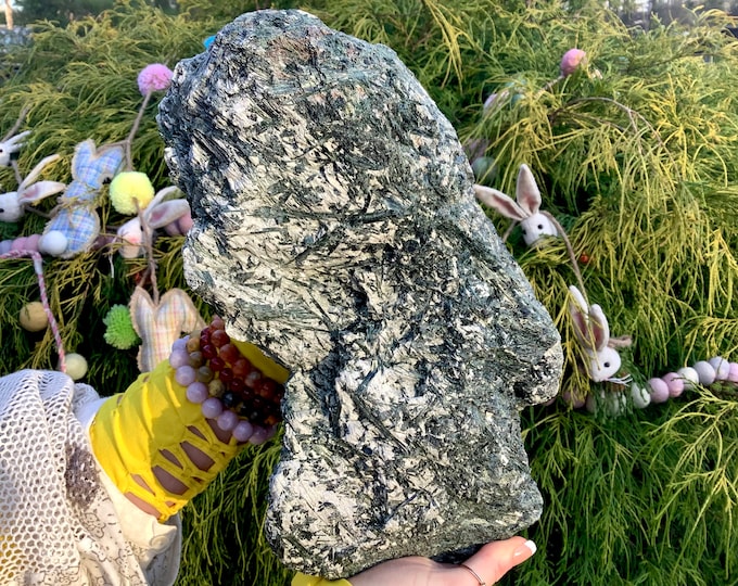 Green Actinolite Crystal Cluster ~ Large 19 lb. 11 oz. ~ 11" Long ~ Natural Unpolished Sparkly Raw Stone, Altar Display ~ Fast Free Shipping