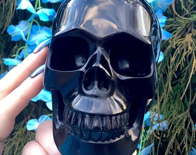 Black Obsidian Crystal Skull ~ Large 2 Lb. 8 oz. ~ 5" Long ~ High Luster and Shine ~ Jet-black Sculpture ~ Fast & Free Shipping, U.S.A.