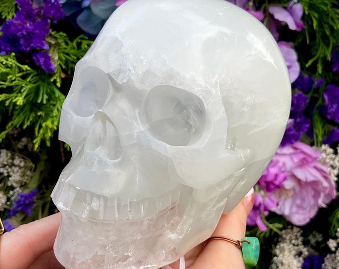 Selenite Crystal Skull ~ Large 2 Lb. 8 oz. ~ 5" Long ~ High Quality Hand Carved ~ Translucent Sparkling Gypsum Specimen ~ Fast Shipping