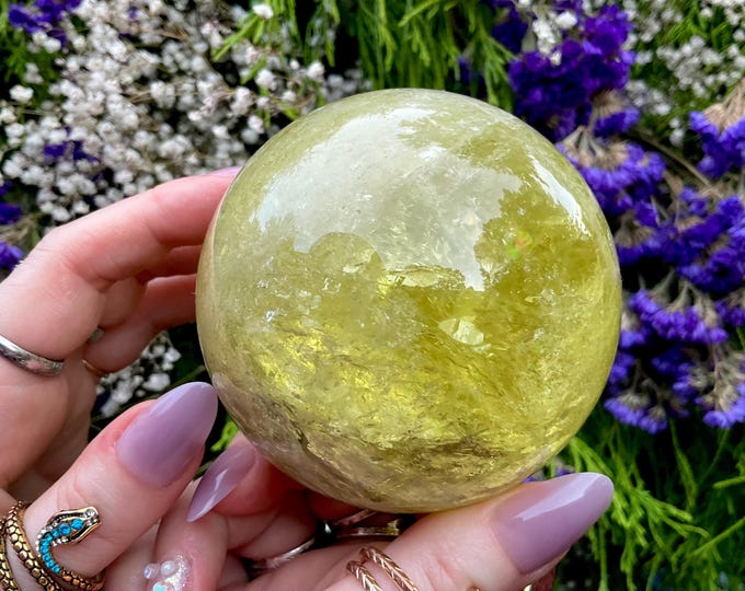 Citrine Crystal Ball ~ Large 1 Lb. 8 oz. ~ 3" Wide ~ Sparkling Rainbow and Prism Inclusions ~ Natural Golden Yellow Color ~ Fast Shipping ~