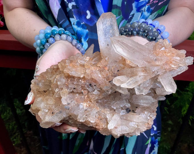 CLEARANCE! ~ Lemurian Quartz Crystal Cluster ~ Large 3 Lb. 11 oz. ~ 6" Long ~ Frosted Points ~ Beautiful Display Crystal
